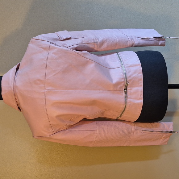 OXYHO SORENTO Women's Leather Pale Pink Moto Jacket, Satin Lined, Size Medium - Picture 4 of 16